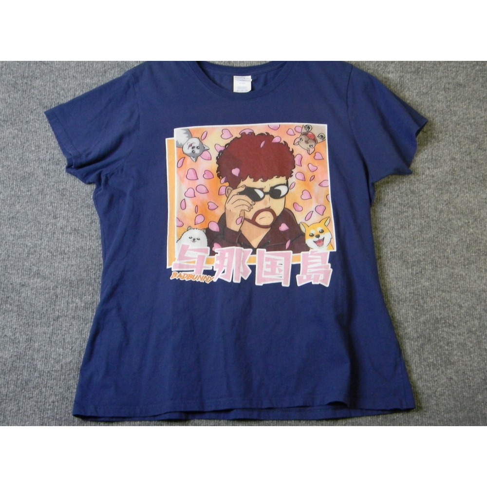Bad Bunny Womens XL Graphic T Shirt Anime Japanese Puerto Rico Navy Blue